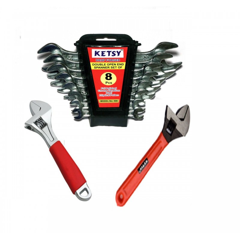 Ketsy 724 Spanner Set 6mm-22mm of  8 pcs and 2 Adjustable Wrench 6"+8".