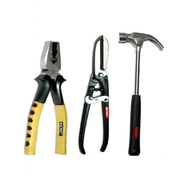 Ketsy Combo of Multicolour 536 Plier, Curved Claw Hammer and Tin Cutter