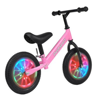 Kids Adjustable Height Flashing Balance Bikes Children Bicycle with Comfortable Cushions＆Non-slip Handles Wear-resistant＆Shock-absorbing Rubber Tires Aged 2-7 Years Old