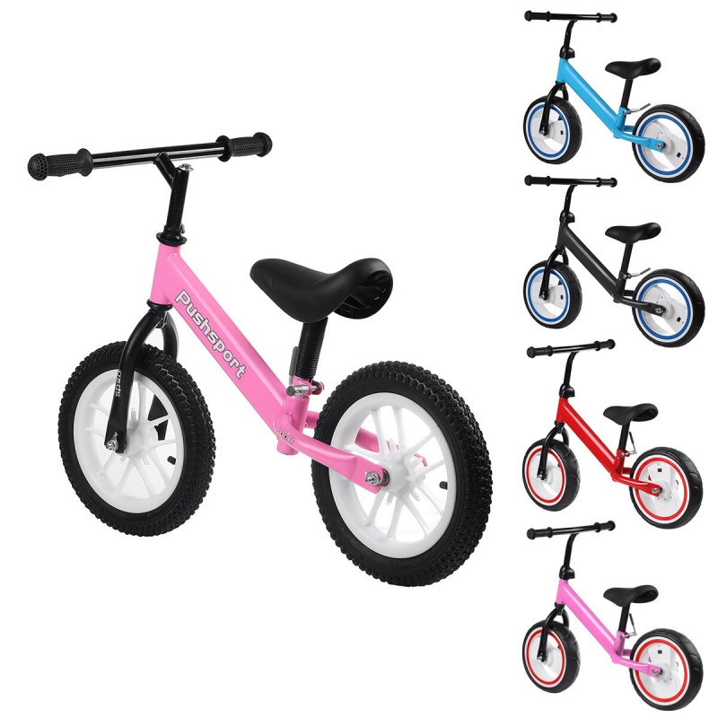 Kids Adjustable Height Flashing Balance Bikes Children Bicycle with Comfortable Cushions＆Non-slip Handles Wear-resistant＆Shock-absorbing Rubber Tires Aged 2-7 Years Old