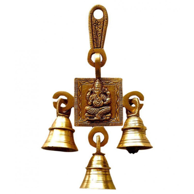 King & Queen Yellow Brass Ganesha Wall Hanging With Bell King & Queen Yellow Brass Ganesha Wall Hanging With Bell