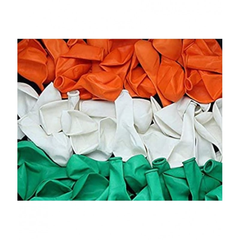 Kiran Enterprises 100pcs Metallic Balloons ( Orange, White, Green ) For Independence day Decoration