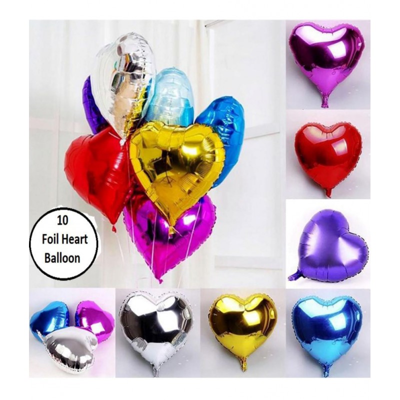 Kiran Enterprises 10pcs Multicolor Heart Foil Balloon
