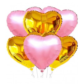 Kiran Enterprises 3 pcs Pink Heart Foil Ballloon + 3 Pcs Golden Heart Foil Balloon