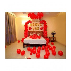 Kiran Enterprises Golden I Love You Foil Letter Balloon + 2 Red Heart Foil Balloon + 30 Metallic Balloon ( Red )