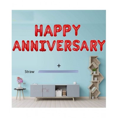 Kiran Enterprises Happy Anniversary (16 Red Foil Letters) + 3 Red Heart + 30 Metallic Balloons (Red)