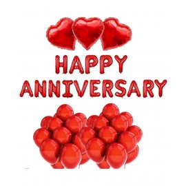 Kiran Enterprises Happy Anniversary (16 Red Foil Letters) + 3 Red Heart + 30 Metallic Balloons (Red)
