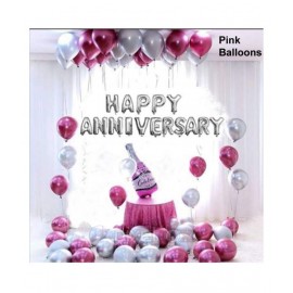 Kiran Enterprises Happy Anniversary (16 Silver Foil Letters) + 1 Pink Bottle + 30 Metallic Balloons Combo (Silver , Pink)