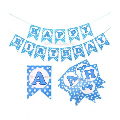 Kiran Enterprises Happy Birthday Banner ( Dotted SkyBlue) + 1 pc. Mickey Mouse Printed Foil Cake + 10 pc. Magic Candle + 1 pc Ribbon + 30 Metallic Balloon ( Blue, Purple )