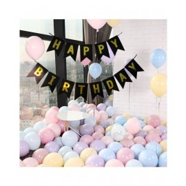 Kiran Enterprises Happy Birthday Banner (Black) + Multi Candy Balloons (Pack of 50)