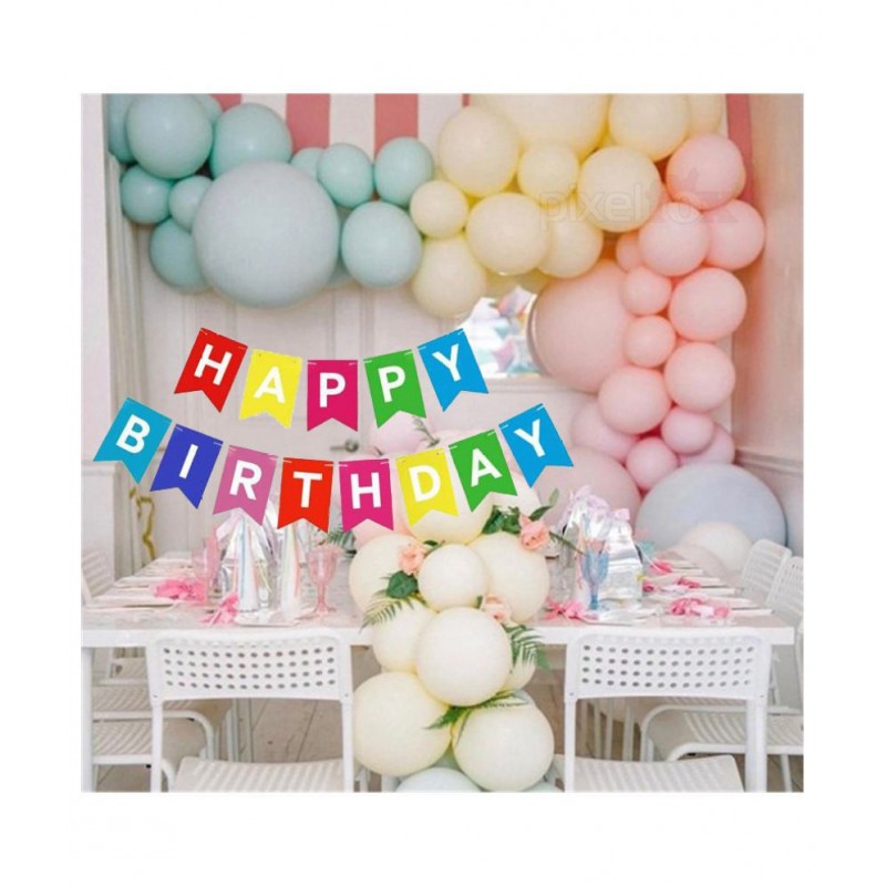 Kiran Enterprises Happy Birthday Banner (Multi) + Multi Candy Balloons (Pack of 50)