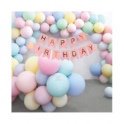 Kiran Enterprises Happy Birthday Banner (Pink) + Multi Candy Balloons (Pack of 50)