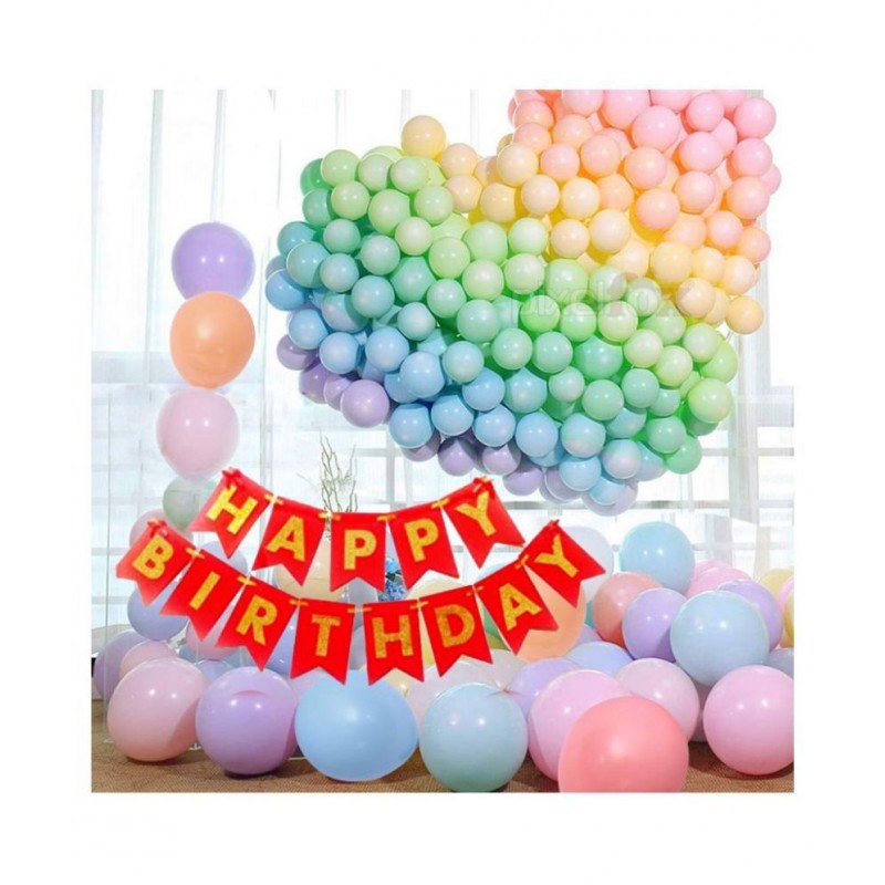 Kiran Enterprises Happy Birthday Banner (Red) + Multi Candy Balloons (Pack of 50)