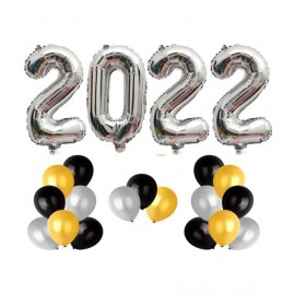 Kiran Enterprises Happy New Year Foil Letter ( Silver ) + 30 Metallic Balloon ( Black, Gold, Silver )