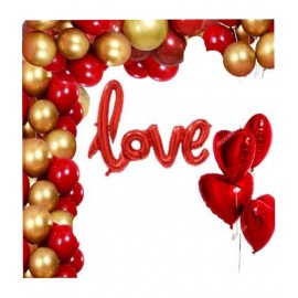 Kiran Enterprises Red Cursive Love Foil Letter Balloon + 4pcs Red Heart Foil Balloon + 30 Metallic Balloon ( Red, Gold )