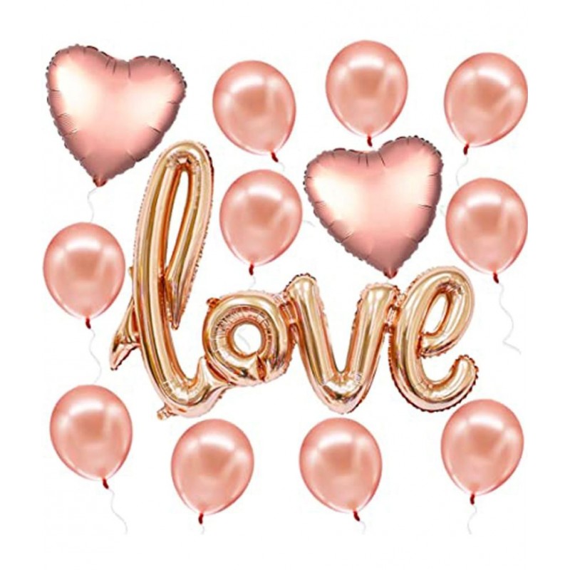 Kiran Enterprises Rosegold Cursive Love Foil Letter Balloon + 2 Rosegold Heart Foil Balloon + 30 Metallic Balloon ( Rosegold )