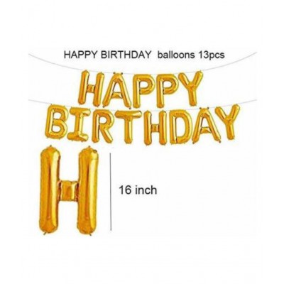 Kiran Enterprises Solid Happy Birthday Golden 13 Foil Letters + 2 Golden Stars + 30 Party Decorations Balloons (Golden, Black) + 2pcs Golden Fringe Curtains