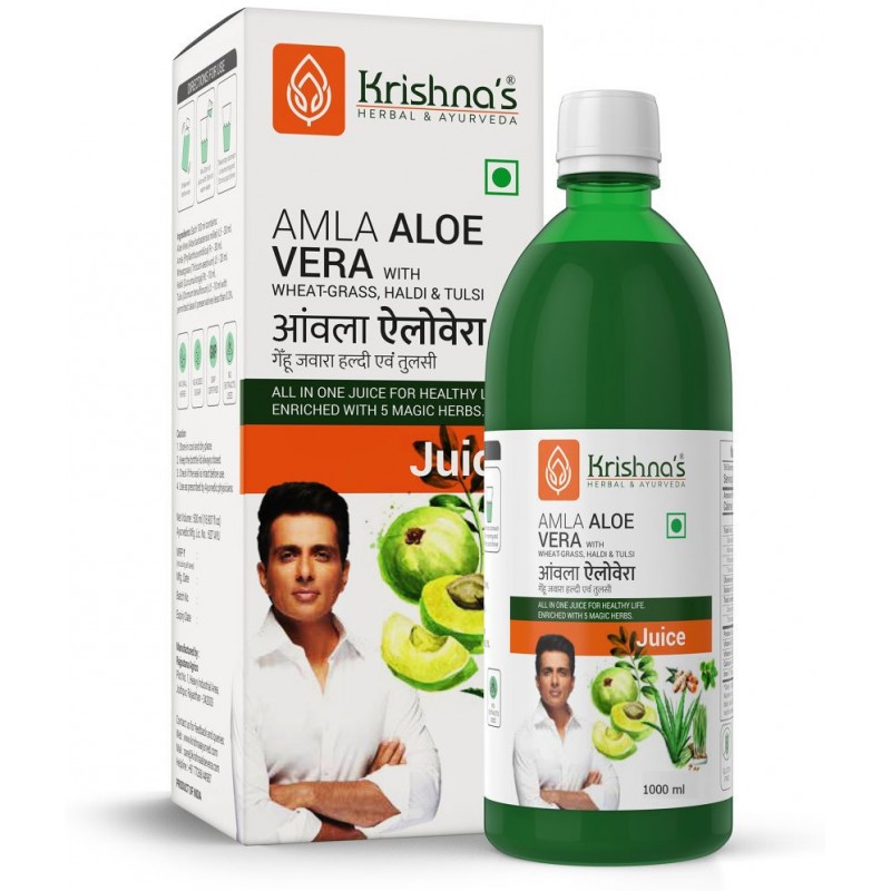 Krishna's Herbal & Ayurveda Amla Aloe vera Wheatgrass Haldi Tulsi Juice 1000ml