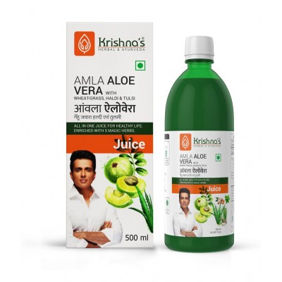 Krishna's Herbal & Ayurveda Amla Aloevera Wheatgrass Haldi Tulsi Juice 500ml