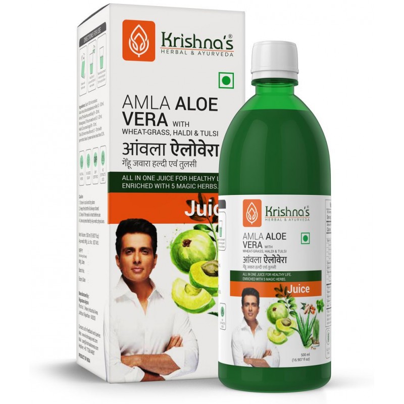 Krishna's Herbal & Ayurveda Amla Aloevera Wheatgrass Haldi Tulsi Juice 500ml