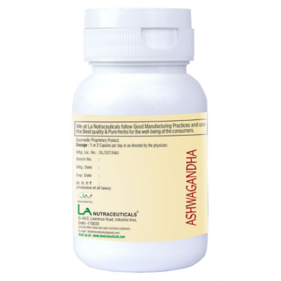LA NUTRACEUTICALS Ashwagandha Herbal Capsule 60 no.s Pack Of 2 LA NUTRACEUTICALS Ashwagandha Herbal Capsule 60 no.s Pack Of 2