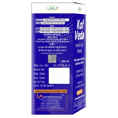 LA NUTRACEUTICALS Kof Veda Herbal Cough Remedy Liquid 100 ml Pack Of 4 LA NUTRACEUTICALS Kof Veda Herbal Cough Remedy Liquid 100 ml Pack Of 4