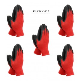LAXMI Nylon Anti Cut Resistance Red Black Hand Gloves  (Pack of 05) Nylon Safety Glove