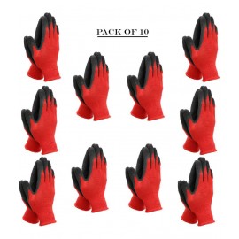 LAXMI Nylon Anti Cut Resistance Red Black Hand Gloves  (Pack of 10) Nylon Safety Glove