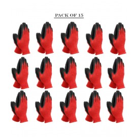 LAXMI Nylon Anti Cut Resistance Red Black Hand Gloves (Pack of 15) Nylon Safety Glove