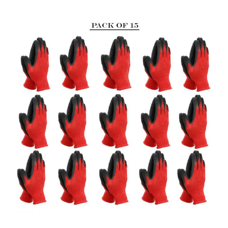 LAXMI Nylon Anti Cut Resistance Red Black Hand Gloves (Pack of 15) Nylon Safety Glove