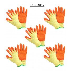 LAXMI Nylon Anti Cut Resistance Yellow Orange Hand Gloves  (Pack of 05) Nylon Safety Glove