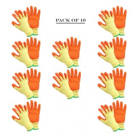 LAXMI Nylon Anti Cut Resistance Yellow Orange Hand Gloves  (Pack of 10) Nylon Safety Glove