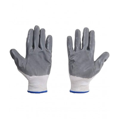 LAXMI White&Grey Nitrile Coated Hand Gloves (Pack of 01) Nylon Safety Glove