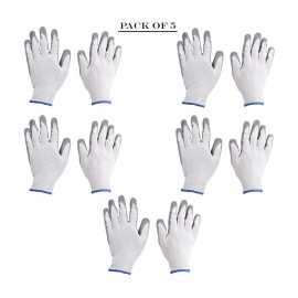 LAXMI White&Grey Nitrile Coated Hand Gloves (Pack of 05) Nylon Safety Glove