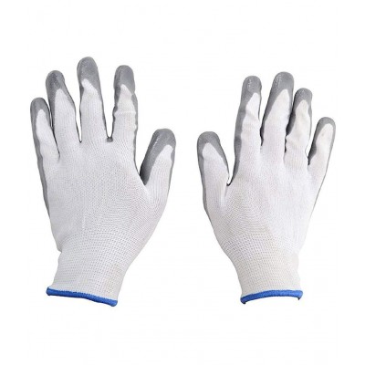 LAXMI White&Grey Nitrile Coated Hand Gloves (Pack of 10) Nylon Safety Glove