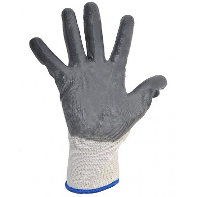 LAXMI White&Grey Nitrile Coated Hand Gloves (Pack of 10) Nylon Safety Glove