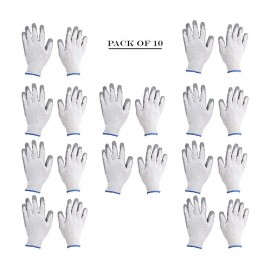 LAXMI White&Grey Nitrile Coated Hand Gloves (Pack of 10) Nylon Safety Glove