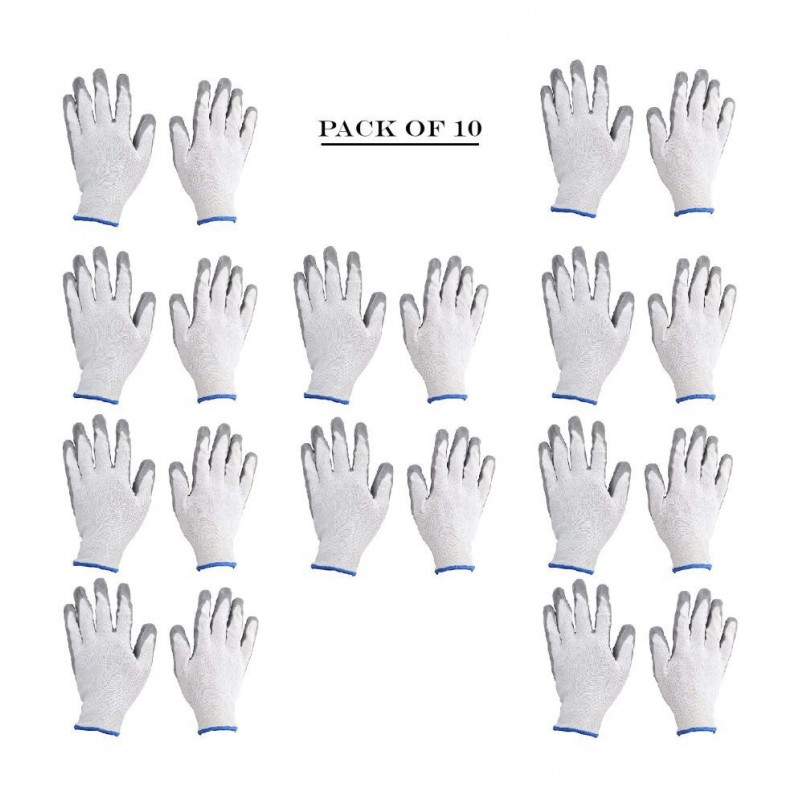 LAXMI White&Grey Nitrile Coated Hand Gloves (Pack of 10) Nylon Safety Glove