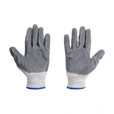 LAXMI White&Grey Nitrile Coated Hand Gloves (Pack of 10) Nylon Safety Glove