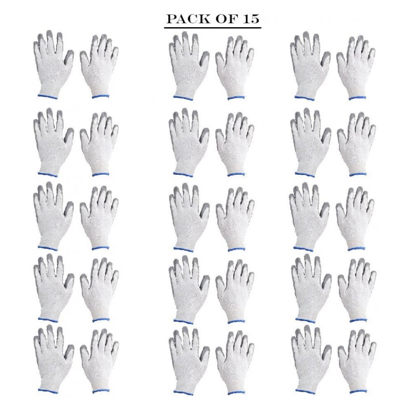 LAXMI White&Grey Nitrile Coated Hand Gloves (Pack of 15) Nylon Safety Glove
