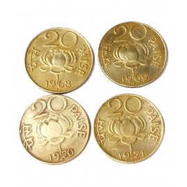 LOTUS 20 PAISE 4 COINS  year 1968, 69, 70, 71 FOR COLLECTION LOTUS 20 PAISE 4 COINS  year 1968, 69, 70, 71 FOR COLLECTION