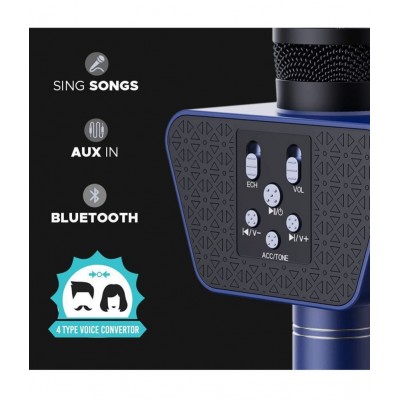 Landmark LM-BT-55-BL Stylish Wireless Rechargeable Bluetooth Karaoke Microphone for DJ Party & Singing