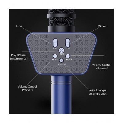 Landmark LM-BT-55-BL Stylish Wireless Rechargeable Bluetooth Karaoke Microphone for DJ Party & Singing