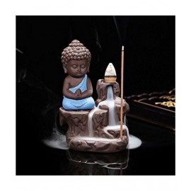Laying Style Blue Polyresin Monk Buddha Smoke Backflow - Pack of 1