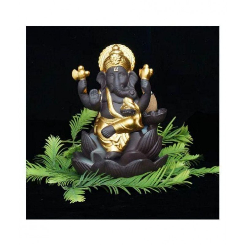 Laying Style Gold Polyresin Lord Ganesha Smoke Backflow - Pack of 1