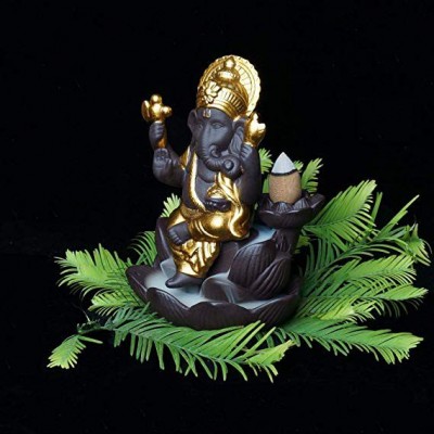 Laying Style Lord Ganesha Golden Smoke Backflow Cone Incense Holder Decorative Showpiece With 10 Free Smoke/Home decoration Item