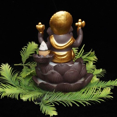 Laying Style Lord Ganesha Golden Smoke Backflow Cone Incense Holder Decorative Showpiece With 10 Free Smoke/Home decoration Item