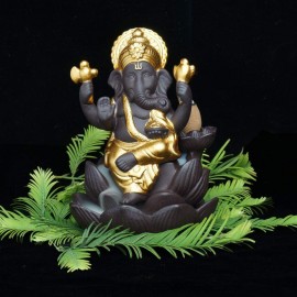 Laying Style Lord Ganesha Golden Smoke Backflow Cone Incense Holder Decorative Showpiece With 10 Free Smoke/Home decoration Item