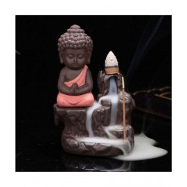 Laying Style Orange Polyresin Monk Buddha Smoke Backflow - Pack of 1