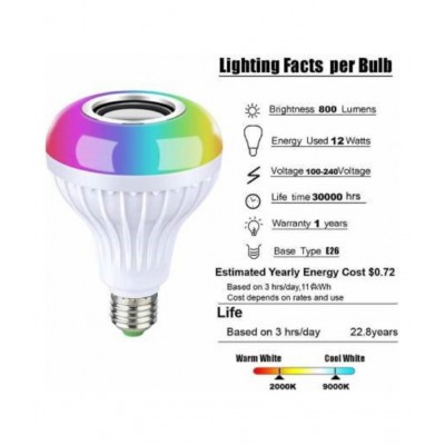 Light Bulb, E27 & B22 LED Light Bulb With Bluetooth Speaker RGB Self Changing Colo